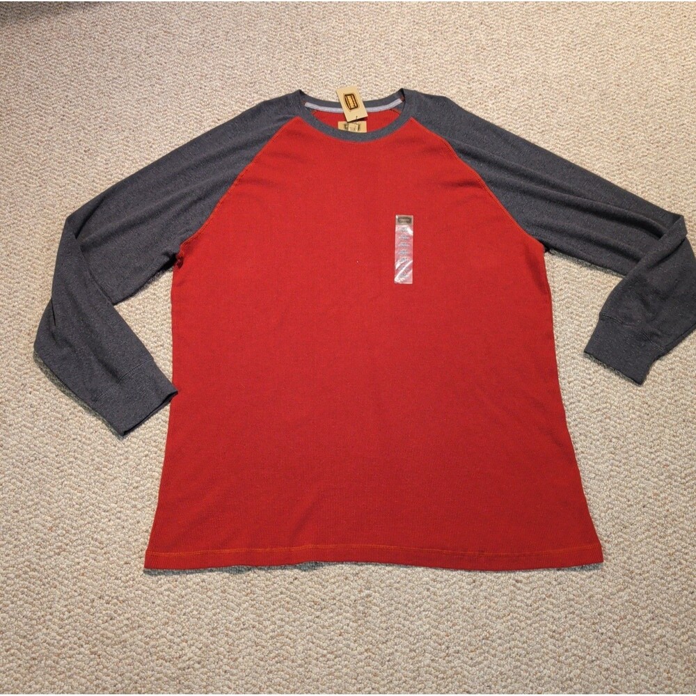 The Foundry Supply Co Thermal Waffle Shirt Mens 2XLT Gray Red Long Sleeve